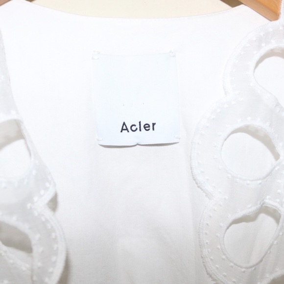 Acler Vicount V-neck Lace Eyelet-trim Puff-sleeve Tie-waist Mini Dress in White - Picture 8 of 16